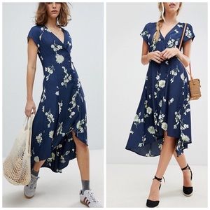 Free People High Low Midi Dress Navy Blue Floral
